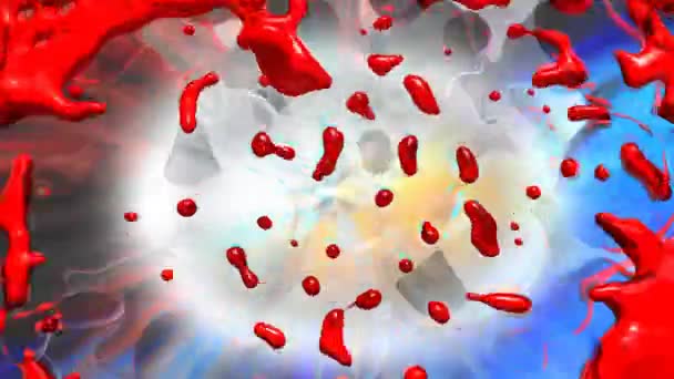Een Rode Waxlike Vlek Ontploft Een Pulserende Explosieve Energieveld — Stockvideo
