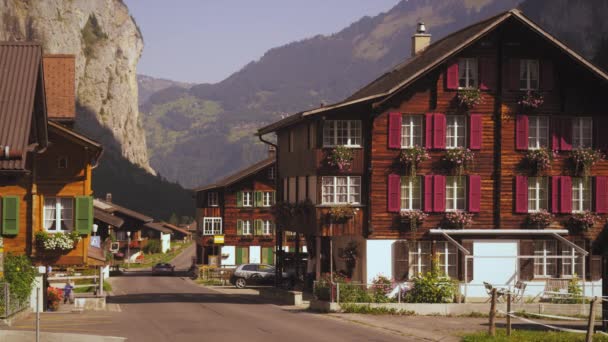 Strada Liniștită Micului Sat Elvețian Filmat Elveția — Videoclip de stoc