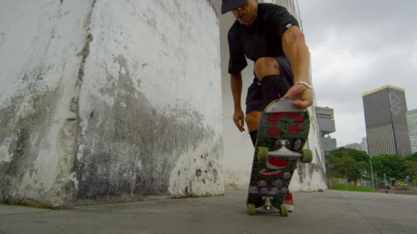 Rio Janeiro Brazil June Skateboarder Practicing Arcos Lapa Rio Janeiro — Stock Video