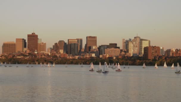 Çok Günbatımında Charles Nehri Bir Boston Vurdu — Stok video