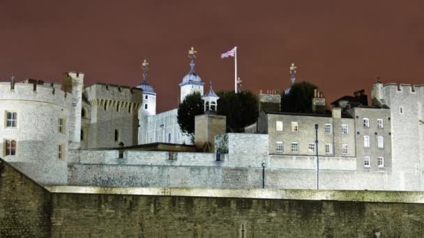 Gyorsított Bezárási Lövés Este Tower London Londonban Angliában — Stock videók