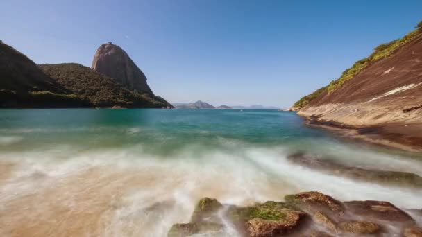 Sped Shot Waves Washing Red Beach Praia Vermellha Rio — Stock Video