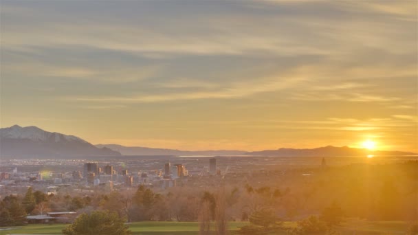 Zeitraffer Aufnahme Des Sonnenuntergangs Horizont Utah Mit Linsenschlag — Stockvideo