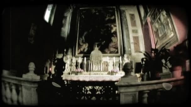 Wide Angle Lens Shot Interior Italian Cathedral Vintage Stylized Video — Stock Video