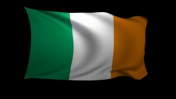 Bandera Irlanda Ondeando Viento Sobre Fondo Negro Fondo Canal Alfa — Vídeo de stock