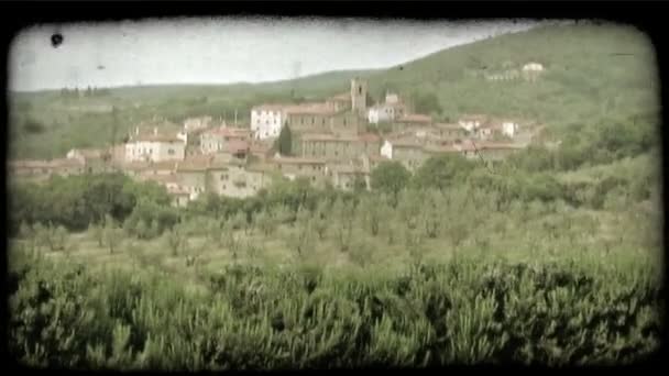 Далекий Снимок Города Холмах Италии Винтажный Стилизованный Видеоклип — стоковое видео