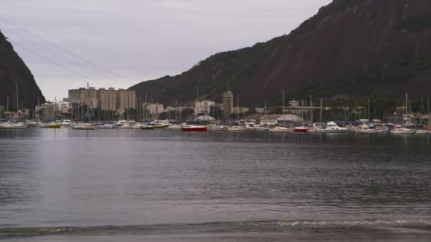 Water Vessels Moored Marina Rio Janeiro Brazil — Stock Video