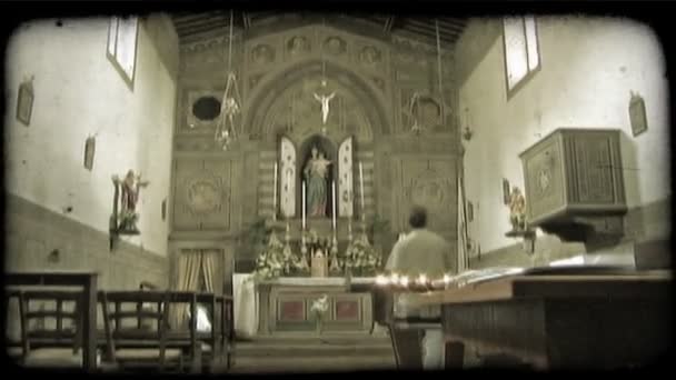 Shot Interior Italian Cathedral Man Walks Vintage Stylized Video Clip — Stock Video