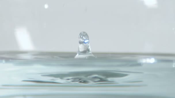 Gotas Água Respingo Superfície Fundo Branco — Vídeo de Stock