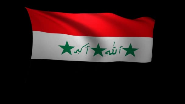 Flagga Irak Vajande Vinden Svart Bakgrund Bakgrunden Alfakanal — Stockvideo