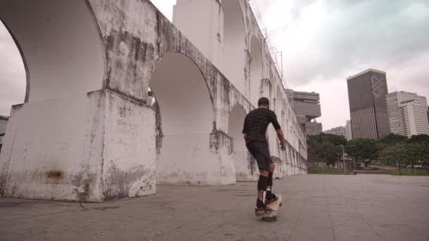 Рио Жанейро Бразил Июня Скейтбордист Практикующий Вблизи Аркос Лапа Рио — стоковое видео