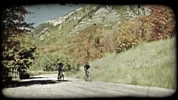 Twol Jóvenes Que Usan Equipo Ciclismo Incluyendo Cascos Mochilas Bicicleta — Vídeo de stock