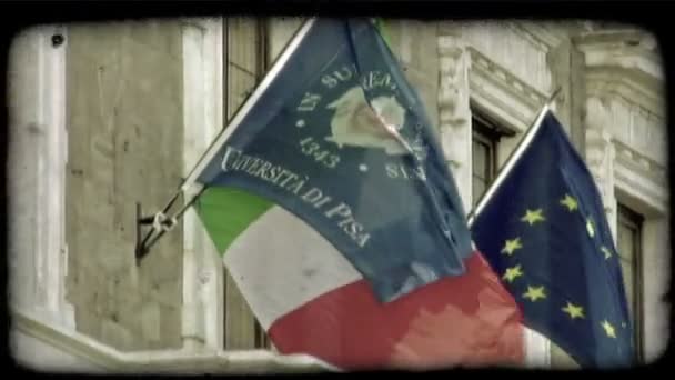Foto Estática Banderas Fachada Del Edificio Universidad Pisa Vintage Clip — Vídeos de Stock