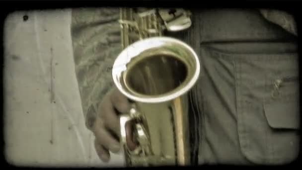 Gros Plan Gars Jouant Saxophone Vintage Stylisé Clip Vidéo — Video