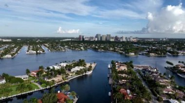 Aerial view over Harbor Beach, Fort Lauderdale viewing the waterway below.