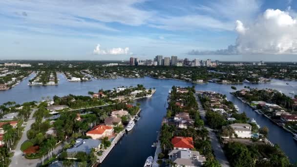 Aerial View Harbor Beach Viewing Waterway Fort Lauderdale Florida — Stockvideo