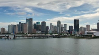 Miami skyline from aerial view over the Intracoastal Waterway in Florida.