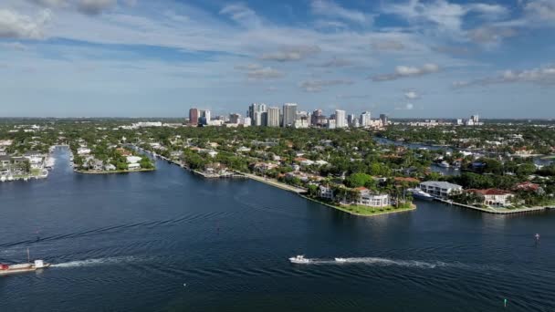 Aerial View Downtown Fort Lauderdale Stranahan River Florida — Stockvideo