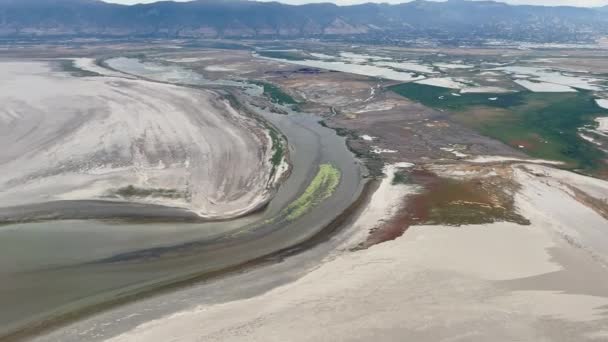 View Low Waters Great Salt Lake Farmington Bay Airplane Summer — стокове відео