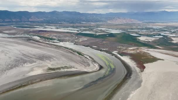 Aerial View Farmington Bay Summer Drought Utah Great Salt Lake — Stock video