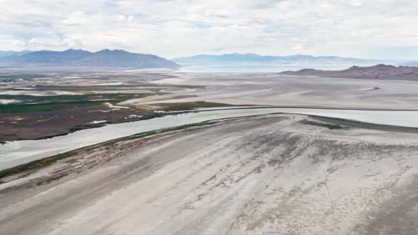 Pohled Letadla Přes Great Salt Lake Durning Rekordní Nízké Sucho — Stock video