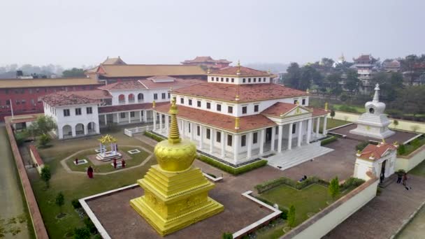 European Austrain Temple Lumbini Sanskritik Nepal Aerial View — Stockvideo