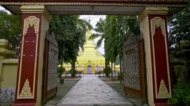 Myanmar Golden Temple in Lumbini Sanskritik, Nepal from aerial view.