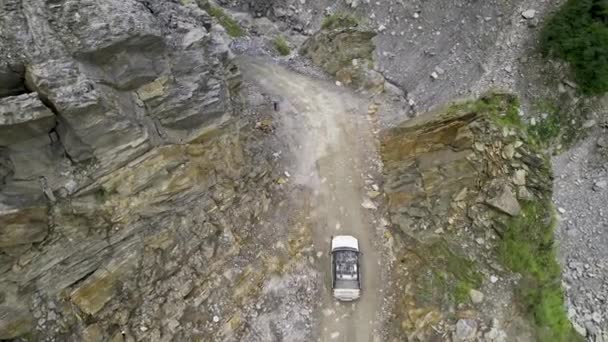 Aerial View Looking Vehicle Driving Cliff River Wilderness Nepal — Stock videók