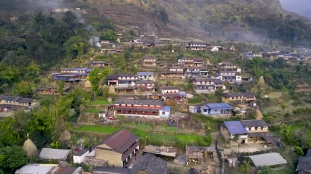 Aerial View Flying Village Nepal Pokhara — ストック動画