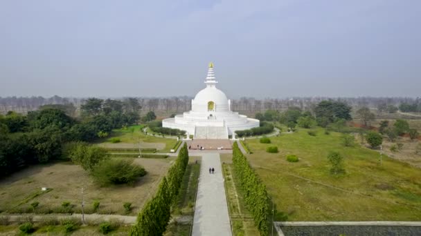World Peace Pagoda Lumbini Sanskritik Nepal Aerial View — Stockvideo
