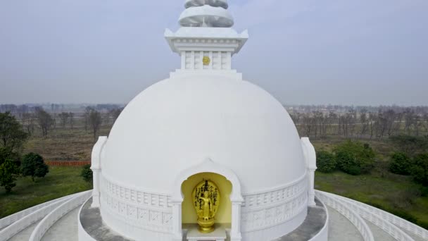 World Peace Pagoda Lumbini Sanskritik Nepal Aerial View — Video