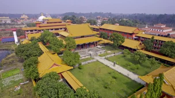 Zhong Hua Monastery Lumbini Sanskritik Nepal Aerial View — Wideo stockowe