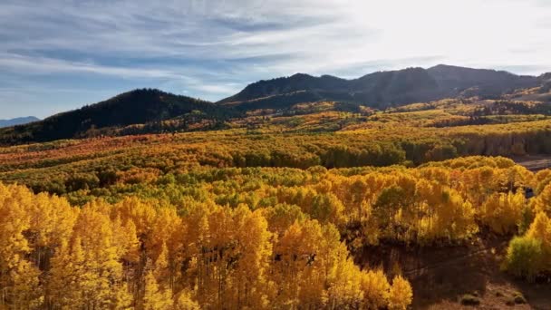 Aerial View Slowly Rotating Viewing Colorful Autumn Landscape Utah Mountains — Stock Video