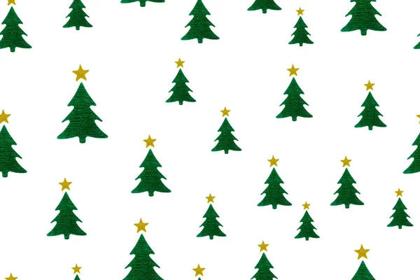 Green Christmas Tree Gold Star White Background Seamless Pattern — Stock Photo, Image
