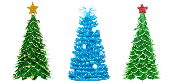 Tres Hermosos Árboles Navidad Aislados Sobre Fondo Blanco — Foto de Stock