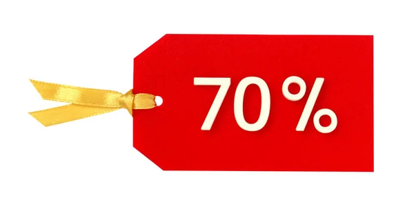 Відсотків Червона Мітка Білими Номерами Золотою Стрічкою — стокове фото