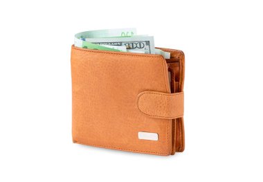 100 dolarlık banknotlar ve euro ile hakiki deriden yapılmış cüzdan.