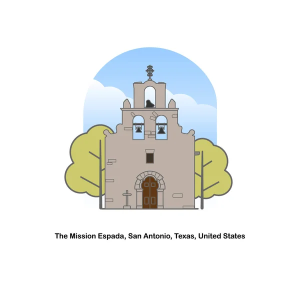 Mission Espada, San Antonio, Texas, Estados Unidos. — Archivo Imágenes Vectoriales