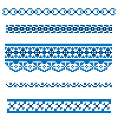 Nakışla işlenmiş ulusal süs deseni. Geleneksel Ukrayna halkı Vyshyvanka. Mavi palet. Vektör illüstrasyonu