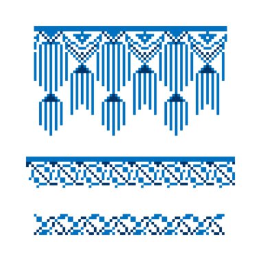 Nakışla işlenmiş ulusal süs deseni. Geleneksel Ukrayna halkı Vyshyvanka. Mavi palet. Vektör illüstrasyonu