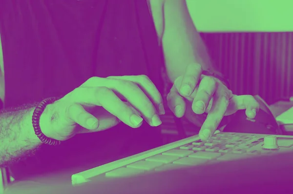 Side View Young Caucasian Man Making Beat Midi Controller Producing — Stock Photo, Image