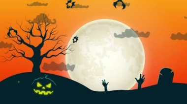 Yarasaların ayı ve balkabaklarıyla popüler Cadılar Bayramı temalı bir sahne.