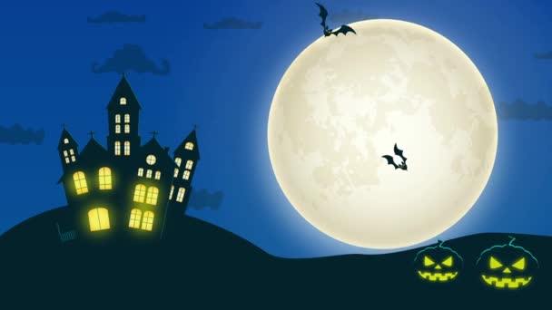 Uma Cena Sobre Tema Feriado Popular Halloween Com Morcegos Lua — Vídeo de Stock