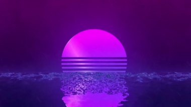 Pikselleştirilmiş çizgileri ve basit dairesel şekli olan 80 'ler retro tarzı sahne