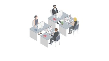 Ofiste bir ekiple çalışan bir müdürün sahnesi.