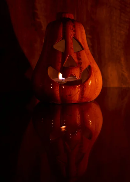 Osvětlená Halloween Dýňová Hlava Tmě — Stock fotografie
