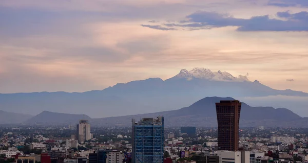 Foto Panorámica Ciudad México Tarde Nublada Con Una Vista Los — Foto de Stock