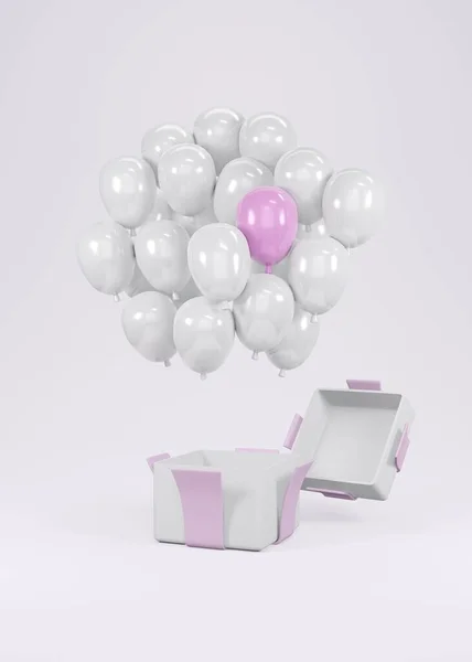 Rendering Roze Blauwe Ballon Zweven Van Geschenkdoos Achtergrond Concept Van — Stockfoto