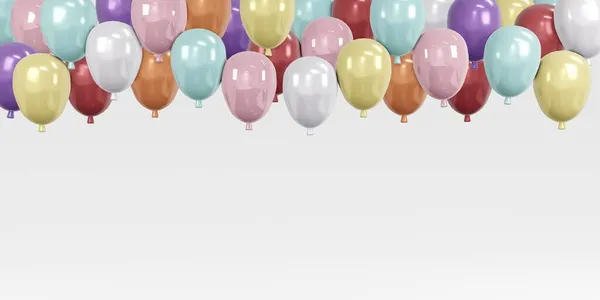 Αποτύπωση Έννοια Του Φόντου Μπαλονιού Πολύχρωμα Μπαλόνια Επιπλέουν Λευκό Στούντιο — Φωτογραφία Αρχείου