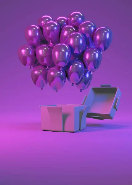 Rendering Concept Van Feest Achtergrond Abstracte Futuristische Lichtkleur Ballonnen Zweven — Stockfoto